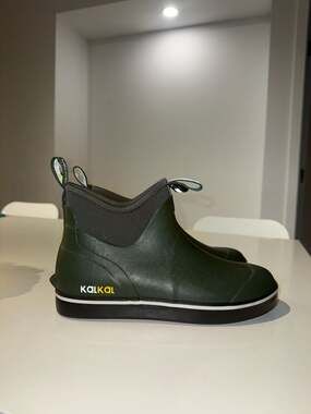 KALKAL Men's Waterproof Ankle Deck Boots, Green Rubber Fishing Boots
